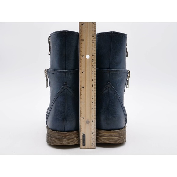 2 Lips Too Ankle Boots Womens 6.5 Blue Faux Leather Zipper Accent Too Bay Bootie - Picture 10 of 12